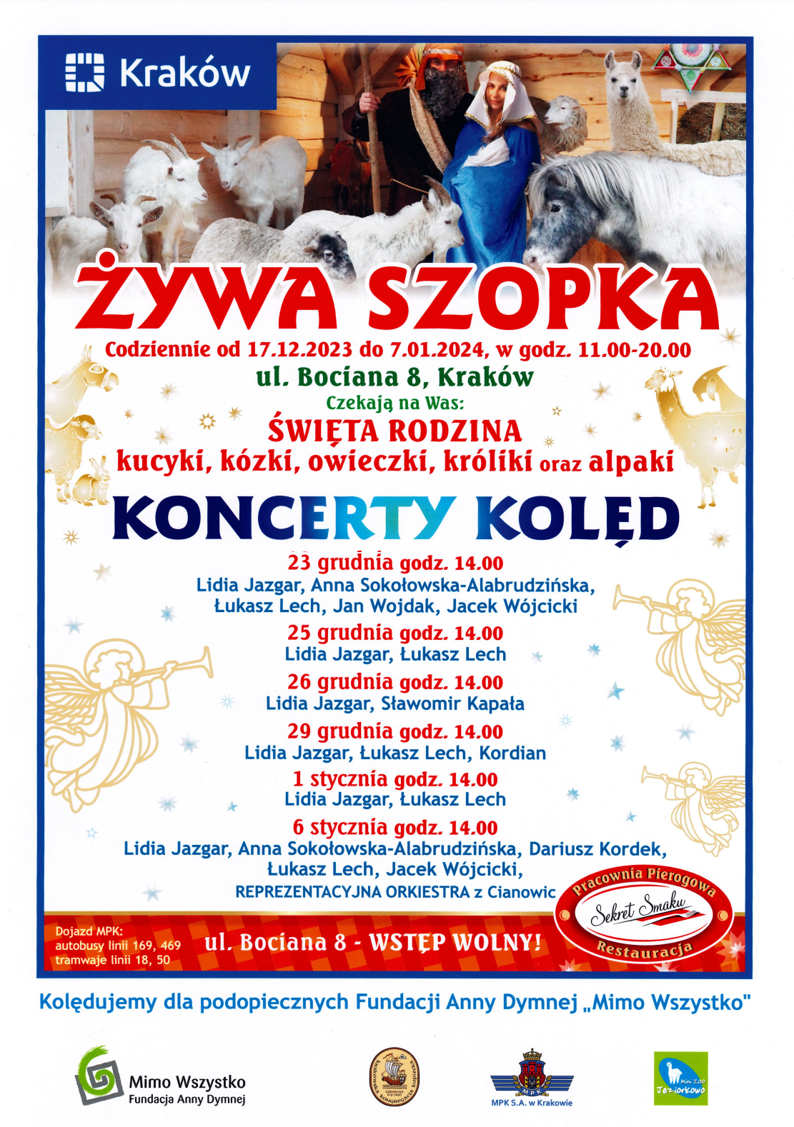 Info grafika - przedstawia "żywą szopkę i zaproszenie na koncert kolęd"