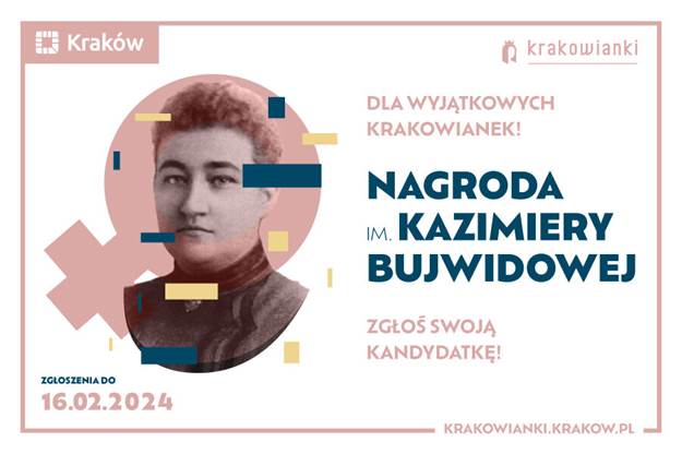 Info grafika - przedstawia "III edycja Nagrody im. Kazimiery Bujwidowej dla wyjątkowych krakowianek"