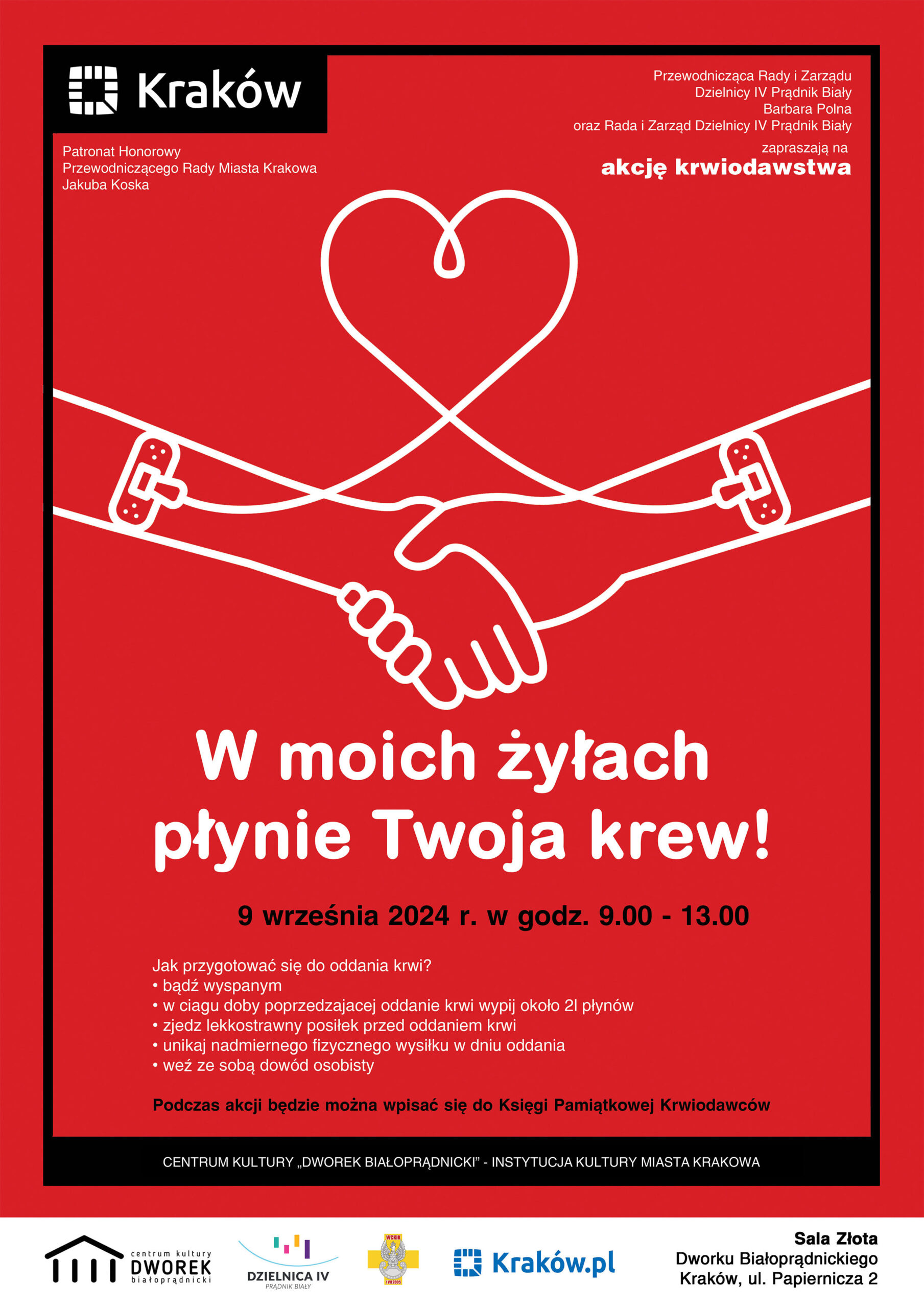 Info grafika - "W moich żyłach płynie Twoja Krew" - 9 września 2024r w godzinach 9:00 - 13:00.