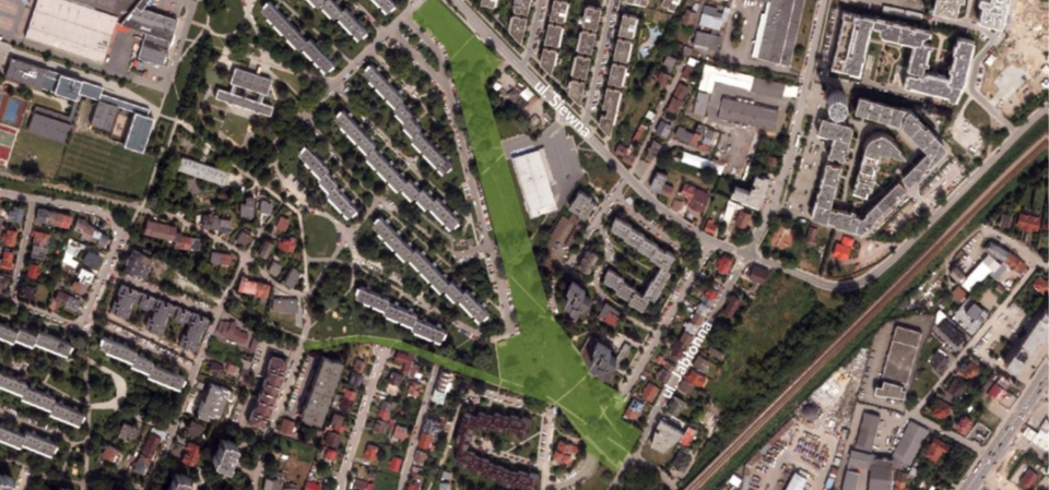 Zdjęcie z lotu ptaka - przedstawia Koncepcje parku "Siewna"