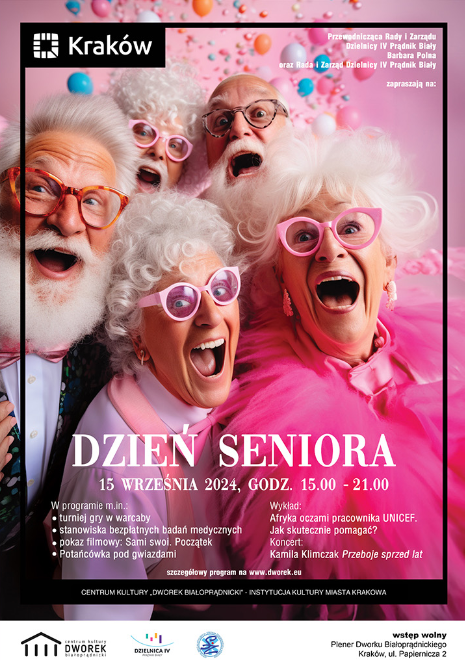 Info grafika - "Dzień Seniora 15 września 2024 o godzinie 15:00 - 21:00"