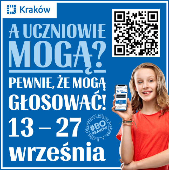 Info grafika - "A uczniowie mogą? Pewnie że mogą głosować 13-27 września #BOKRAKÓW"