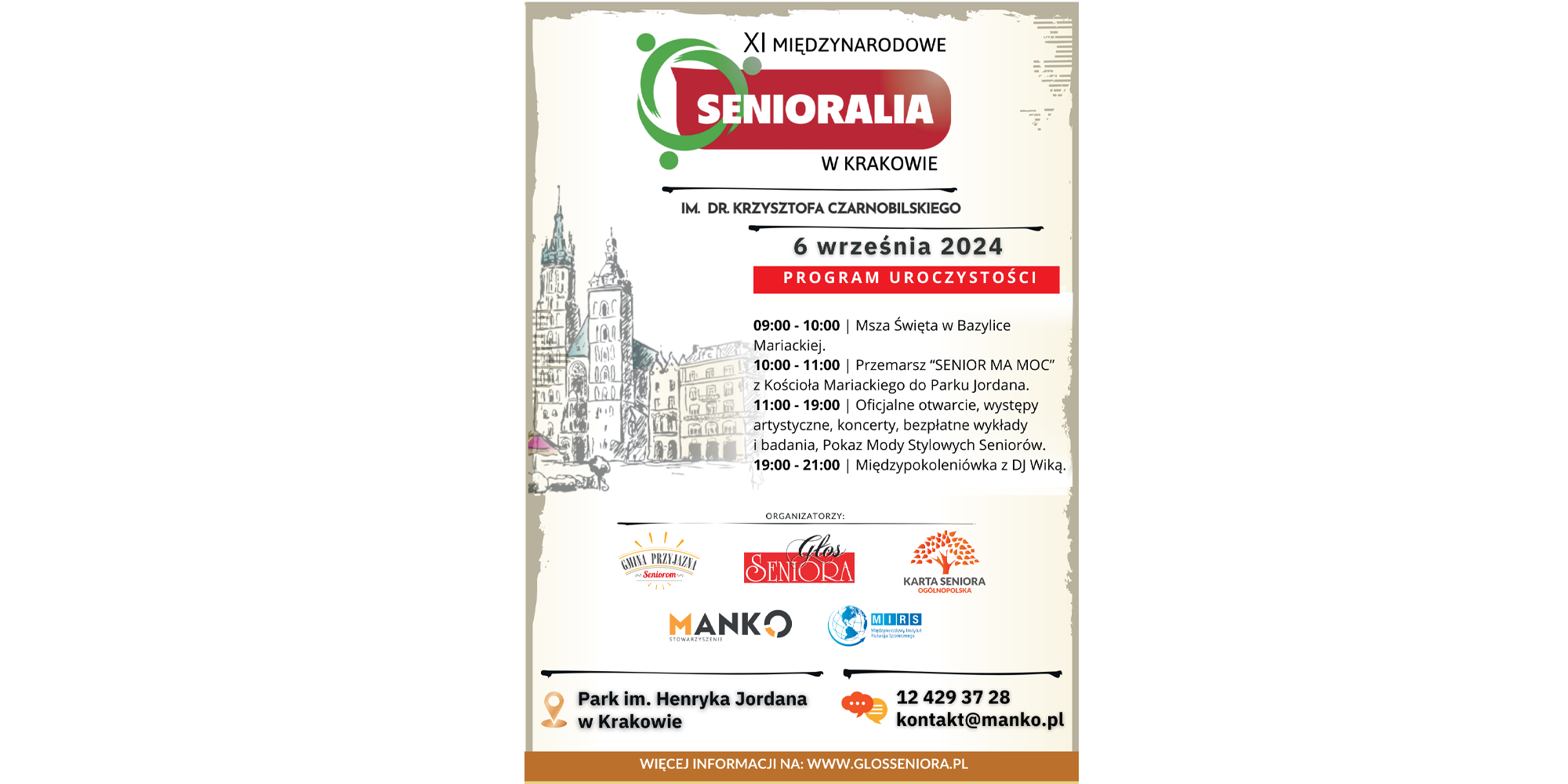 Info grafika - "XI MIĘDZYNARDOWOE SENIORALIA W KRAKOWIE" 6 Września 2024 -