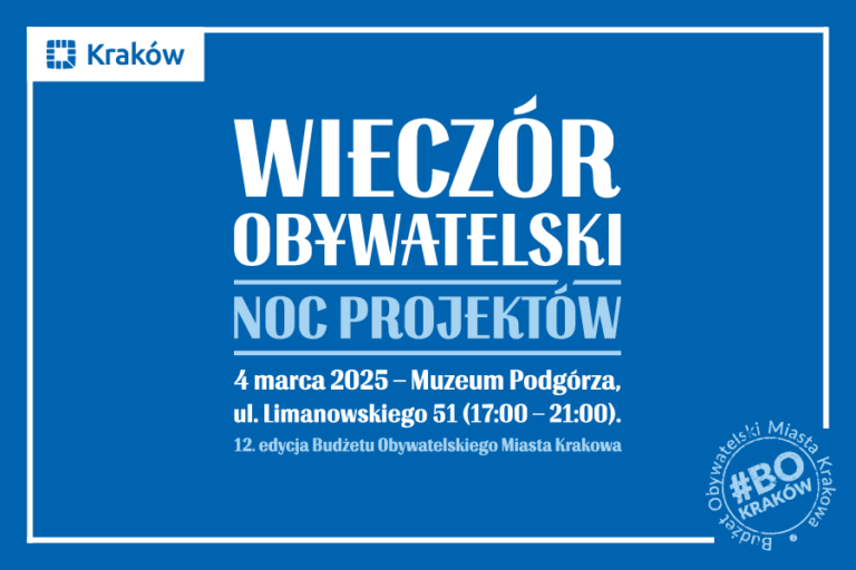 Grafika przedstawiająca informację związaną z wieczorem obywatelskim