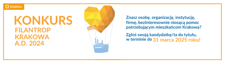 Grafika zachęcająca do zgłaszania osób lub organizacji niosącym pomoc mieszkańcom Krakowa