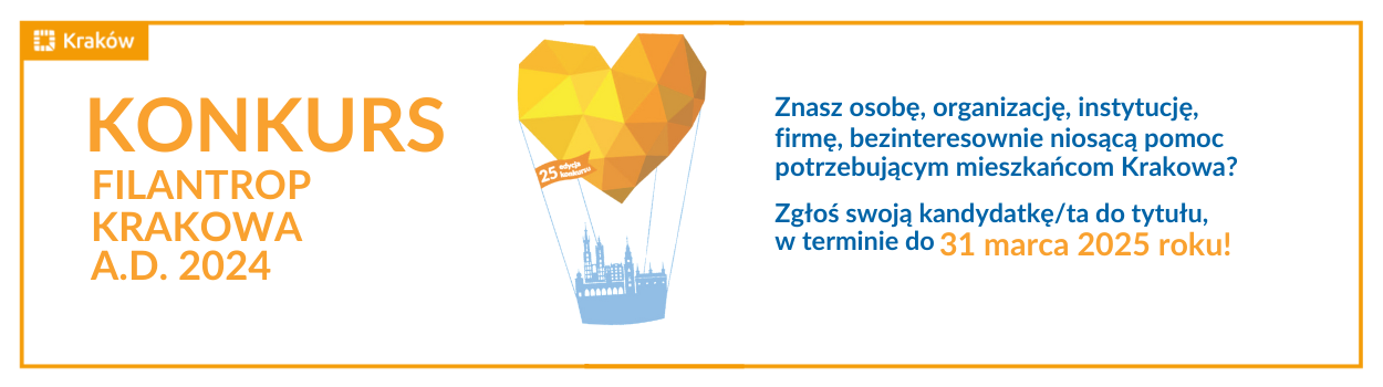 Grafika zachęcająca do zgłaszania osób lub organizacji niosącym pomoc mieszkańcom Krakowa