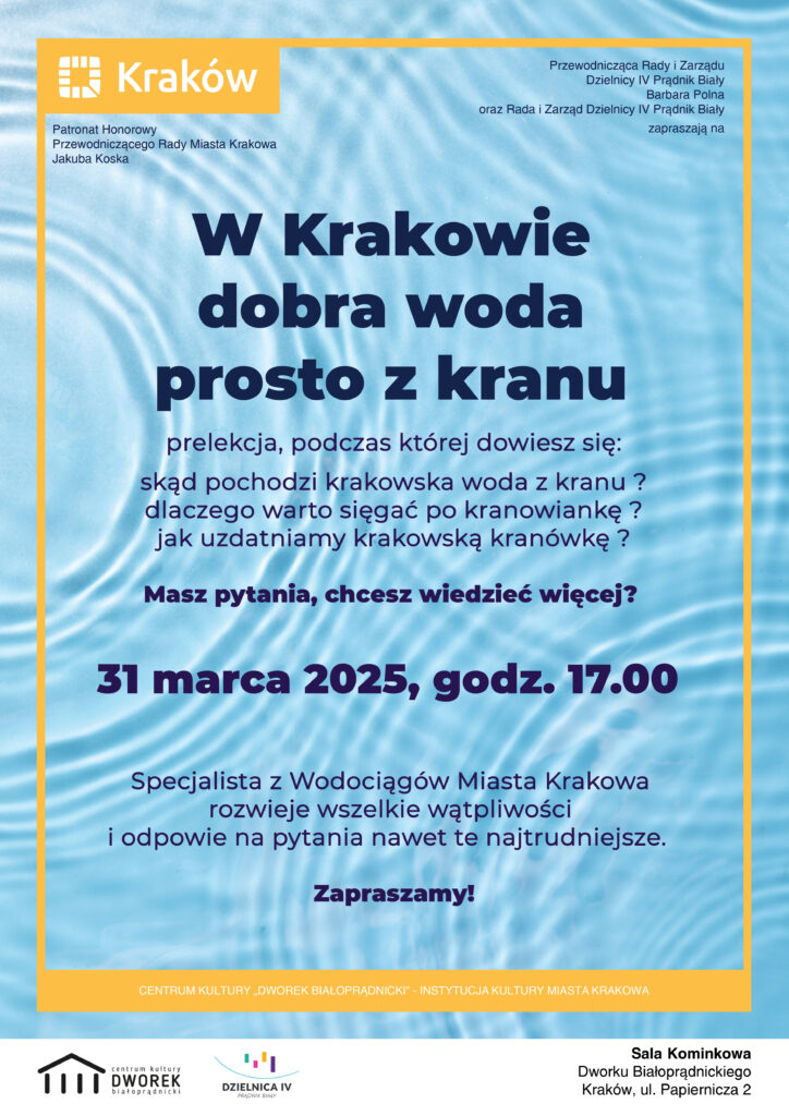 plakat zaproszenie na prelekcje na temat wody z kranu
