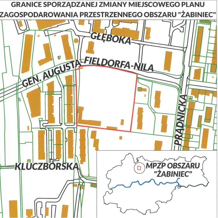 Granice sporządzanej zmiany miejscowego planu zagospodarowania przestrzennego obszaru "Żabiniec"