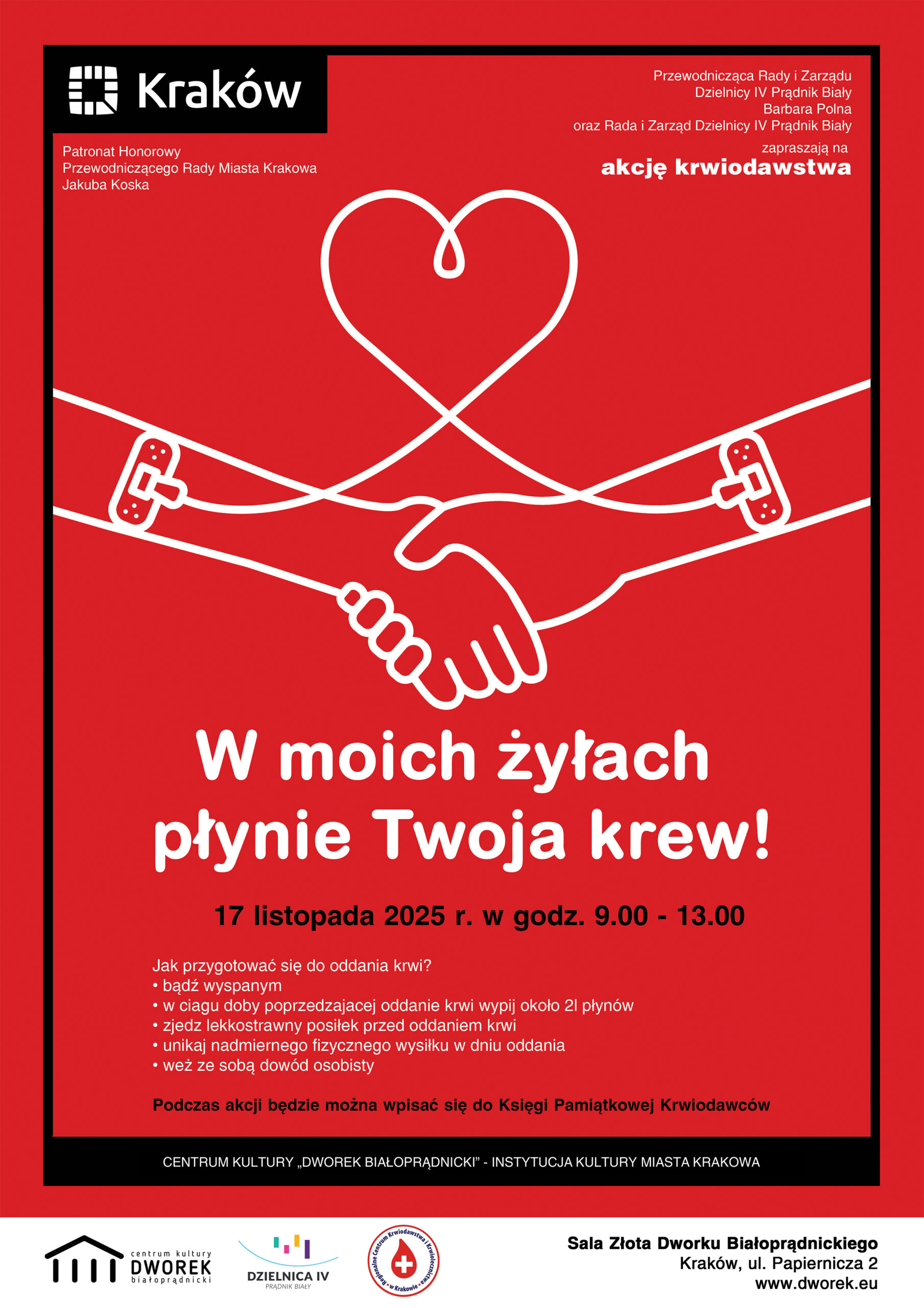 Info grafika - "W moich żyłach płynie Twoja Krew" - 17 listopada 2025r w godzinach 9:00 - 13:00.